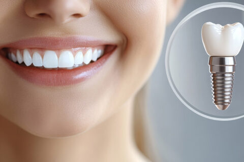 A Women smiling with a dental implants